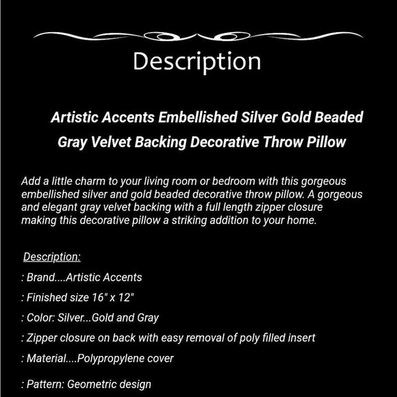 EMBELLISHED SILVER GOLD BEADED DECORATIVE PILLOW - Picture 7 of 10